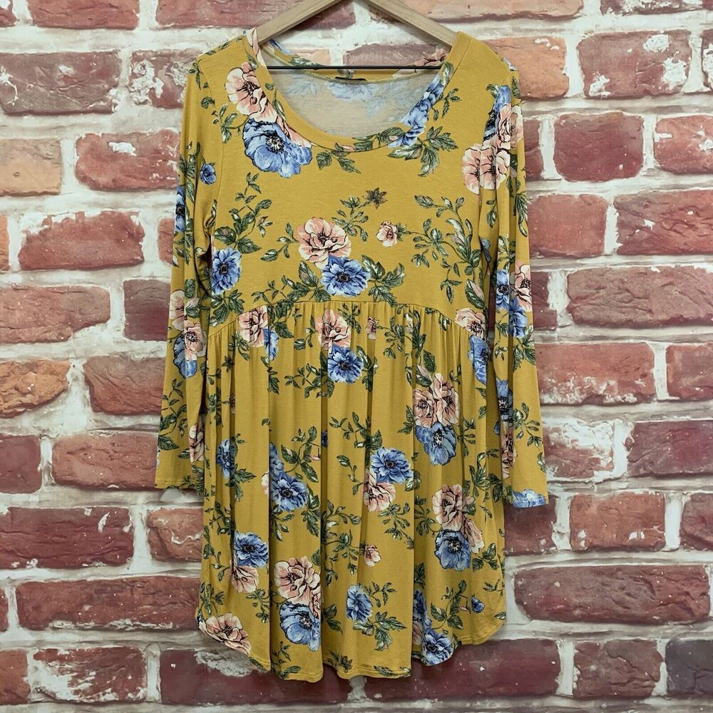 Anthropologie Jodifl Dress Women's Small Yellow Multicolor Floral Long Sleeve